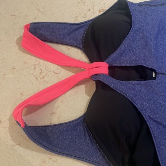 LUCY halter athletic tank top SZ XXL shimmer blue with neon pink straps SZ XL - Picture 3 of 15